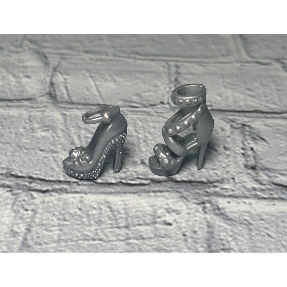 Barbie Doll Replacement ONLY 2 Mismatched Shoe Silver Pump High Heel Replacement